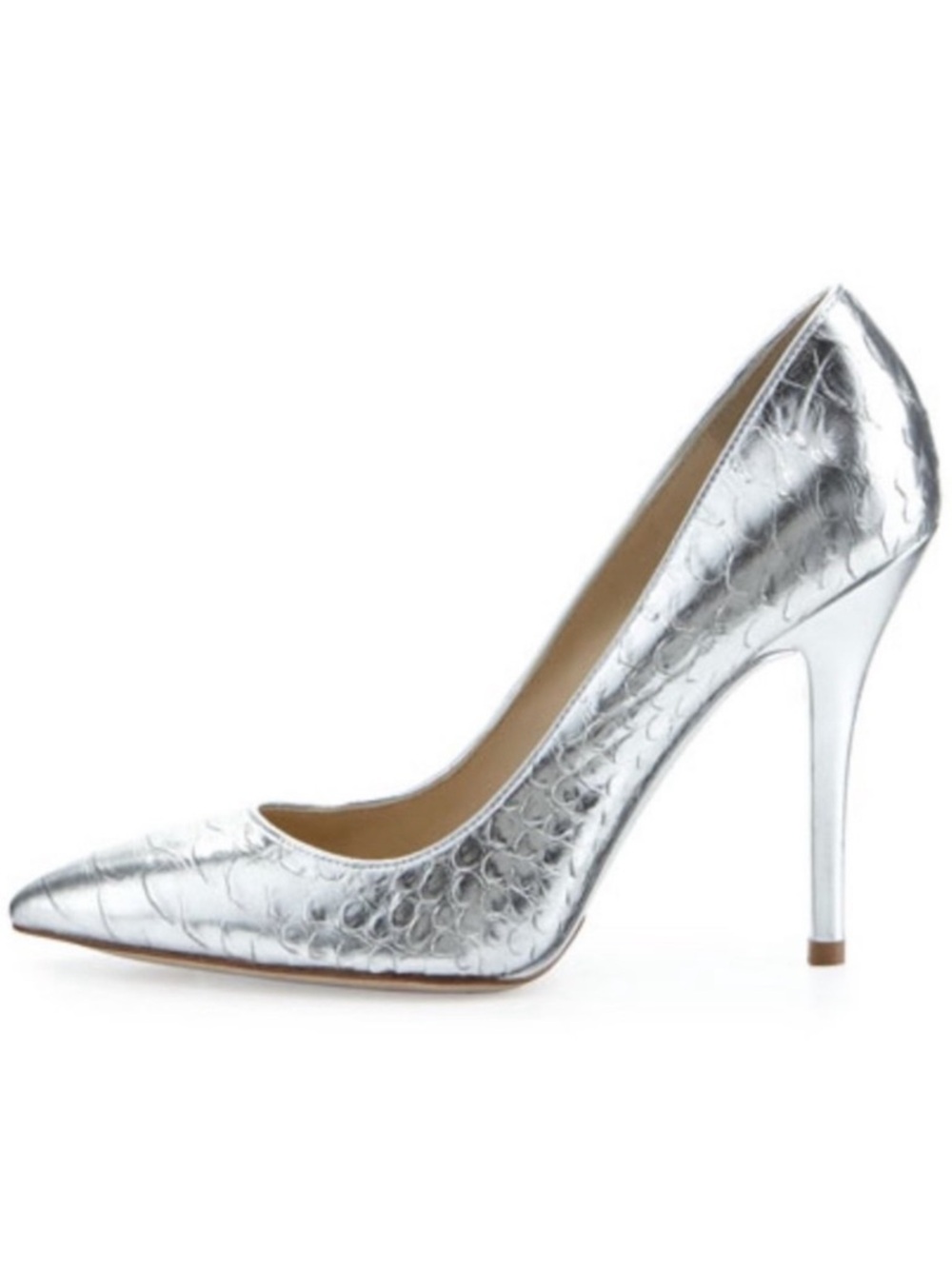 B Brian Atwood Metallic Silver Python Leather Joelle Heels Shoes Size 8